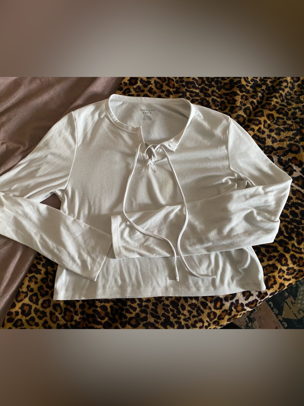 Aerie Cropped Long Sleeve Lace-Up T-Shirt